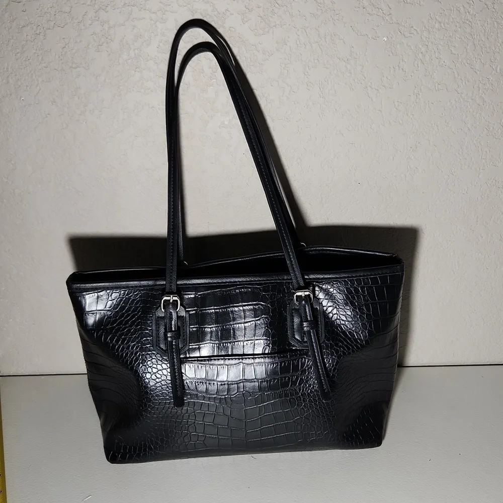 Dana Bachman Purse faux animal print zebra inside tote purse bag black